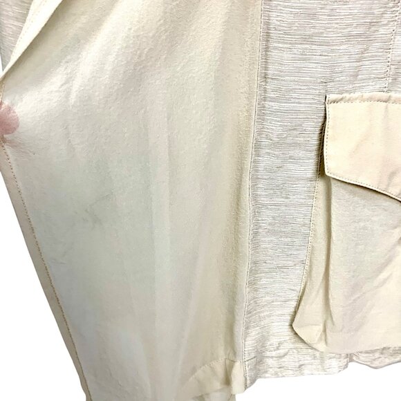 Chico's Sofie Scarf Silk Linen Blazer S 4 Neutral Open Front Pockets Lagenlook - Picture 3 of 13